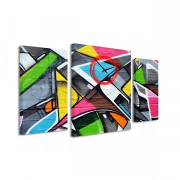 3-dielný obraz s hodinami, Graffiti, 95x60cm 3-dielný obraz s hodinami, Graffiti, 95x60cm
