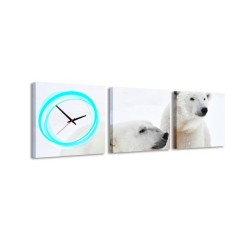 3-dielny obraz s hodinami, Ľadový medveď, 35x105cm