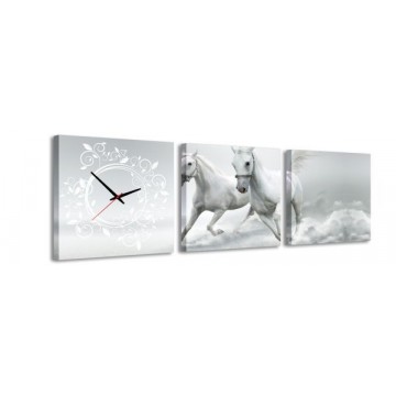 3-dielny obraz s hodinami, Kone, 35x105cm 3-dielny obraz s hodinami, Kone, 35x105cm