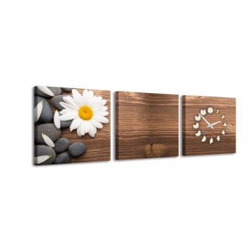 3-dielny obraz s hodinami, Daisy, 35x105cm 3-dielny obraz s hodinami, Daisy, 35x105cm