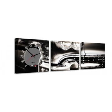 3-dielny obraz s hodinami, Cadillac, 35x105cm