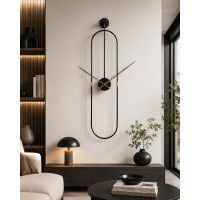 Štýlové oválne hodiny O8800 (90 cm) – Čierny kovový minimalizmus