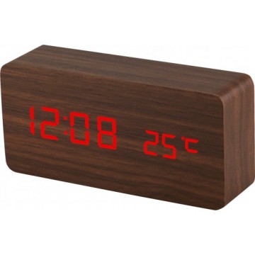 Digitálny LED budík s dátumom a teplomerom EuB8466 RED BROWN, 15cm