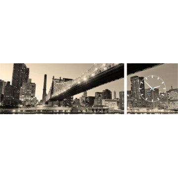 2-dielny obraz s hodinami, Panorama, sepia, 158x46cm 2-dielny obraz s hodinami, Panorama, sepia, 158x46cm