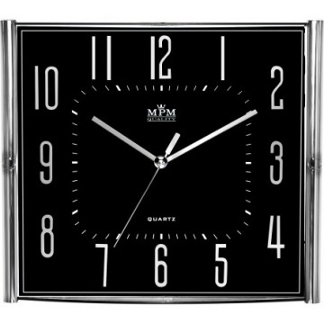 Nástenné hodiny MPM, 3175.7190 - strieborná lesklá/čierna, 33cm