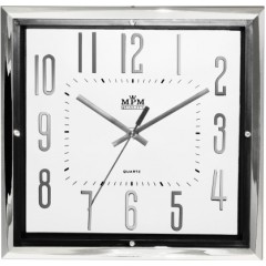 Nástenné hodiny MPM, 3172.7100 - strieborná lesklá/biela, 30cm