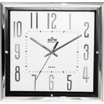 Nástenné hodiny MPM, 3172.7100 - strieborná lesklá/biela, 30cm
