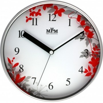 Nástenné hodiny MPM, 3087.7220 - strieborná matná/červená, 30cm Nástenné hodiny MPM, 3087.7220 - strieborná matná/červená, 30cm