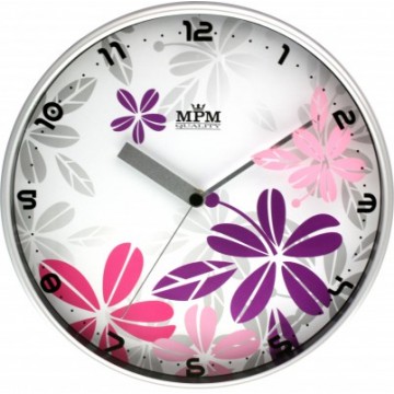 Nástenné hodiny MPM, 3087.7223 - strieborná matná/ružová, 30cm Nástenné hodiny MPM, 3087.7223 - strieborná matná/ružová, 30cm