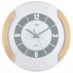 Nástenné hodiny MPM, 2515.7051 - strieborná/hnedá svetlá, 33cm