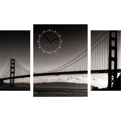 3-dielný obraz s hodinami, BRIDGE, 95x60cm