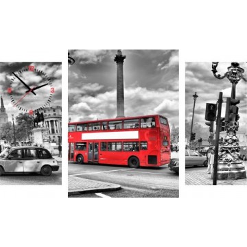 3-dielný obraz s hodinami, LONDON BUS, 95x60cm 3-dielný obraz s hodinami, LONDON BUS, 95x60cm