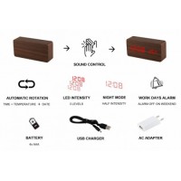 Digitálny LED budík s dátumom a teplomerom EuB8466 RED BLACK, 15cm