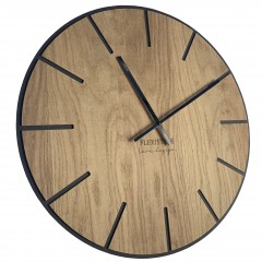 Masívne drevené hodiny FlexiStyle Wood art Flex (60 cm) – Prírodný dub a čierny HDF
