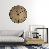 Masívne drevené hodiny FlexiStyle Wood art Flex (60 cm) – Prírodný dub a čierny HDF