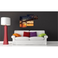 3-dielny obraz s hodinami, Irregular Bridge sunset, 90x60cm 3-dielny obraz s hodinami, Irregular Bridge sunset, 90x60cm