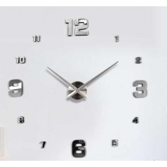 3D Nalepovacie hodiny Clock BIG 3-12 L, Silver Mirror 80-130cm