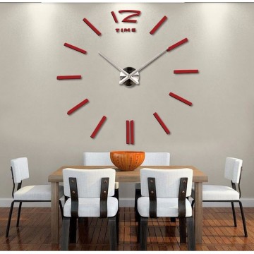 3D Nalepovacie hodiny DIY Clock BIG Time, červené 90-130cm