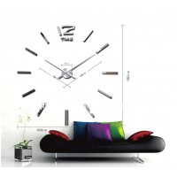 3D Nalepovacie hodiny DIY Clock BIG Time XL, Silver 90-130cm