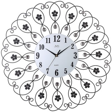 Nástenné hodiny JVD Design (60 cm) s kovovými kvietkami a kryštálmi Nástenné hodiny JVD Design (60 cm) s kovovými kvietkami a kryštálmi