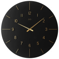 Nástenné hodiny JVD HC701.2 – XXL rozmer s čiernym drevom a zlatými detailmi (70 cm)