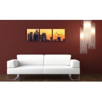 3-dielny obraz s hodinami, L. A. Sunset, 35x105cm