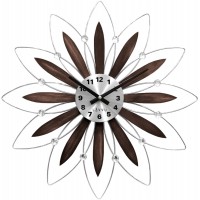 Drevené strieborné hodiny LAVVU CRYSTAL Flower LCT1113, 50 cm