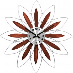 Drevené strieborné hodiny LAVVU CRYSTAL Flower LCT1114, 50 cm