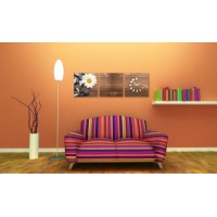 3-dielny obraz s hodinami, Daisy, 35x105cm 3-dielny obraz s hodinami, Daisy, 35x105cm