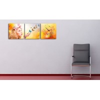 3-dielny obraz s hodinami, Motýle, 35x105cm 3-dielny obraz s hodinami, Motýle, 35x105cm