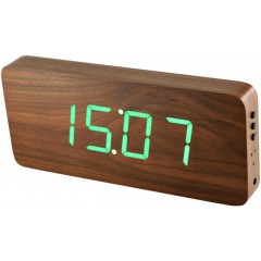 Digitálny LED budík/ hodiny MPM s dátumom a teplomerom 3672.50, green led, 25cm