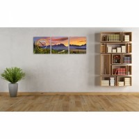 3-dielny obraz s hodinami, Sunset Berg, 35x105cm