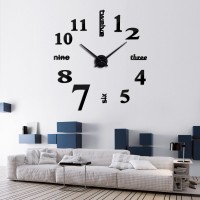3D Nalepovacie hodiny DIY Clock Twelve Time, čierne 90-130cm