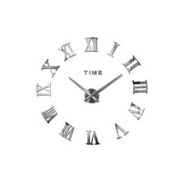 3D Nalepovacie hodiny DIY Clock Roma C2, strieborné S 60-100cm