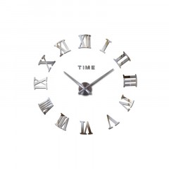 3D Nalepovacie hodiny DIY Clock Roma C2, strieborné S 60-100cm