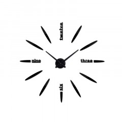 3D Nalepovacie hodiny DIY Clock BIG Twelve C1, čierne 90-130cm