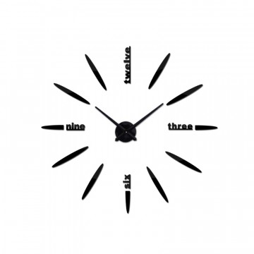3D Nalepovacie hodiny DIY Clock BIG Twelve C1, čierne 90-130cm