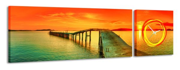 E-shop 2-dielny obraz s hodinami, Sunset paradise, 158x46cm
