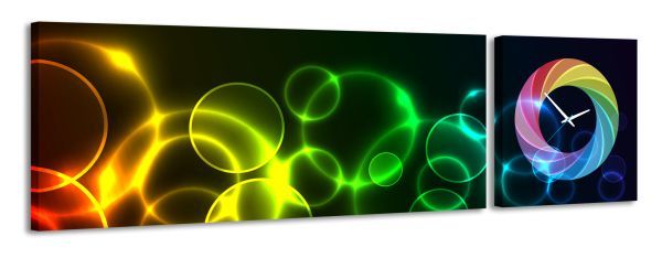 E-shop 2-dielny obraz s hodinami, Rainbow, 158x46cm