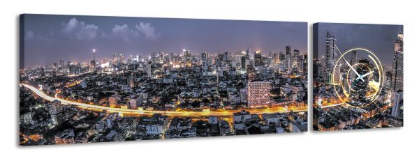 E-shop 2-dielny obraz s hodinami, Bangkok, 158x46cm