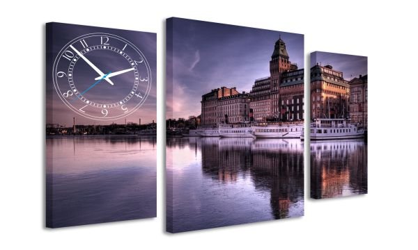 E-shop 3-dielný obraz s hodinami, Marina, 95x60cm