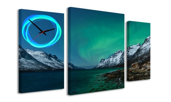E-shop 3-dielný obraz s hodinami, Polárna noc, 95x60cm
