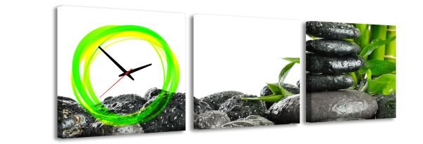 E-shop 3-dielny obraz s hodinami, Zen, 35x105cm