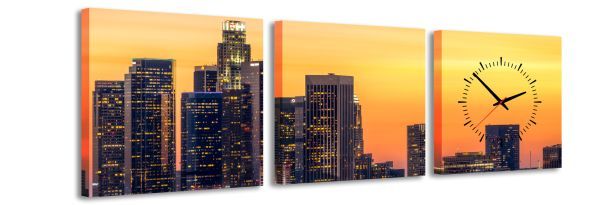 E-shop 3-dielny obraz s hodinami, L. A. Sunset, 35x105cm