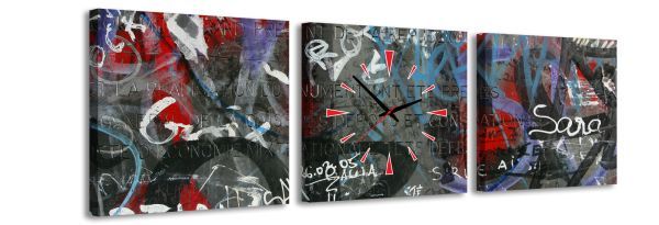 E-shop 3-dielny obraz s hodinami, Graffity area, 35x105cm