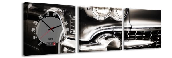 E-shop 3-dielny obraz s hodinami, Cadillac, 35x105cm