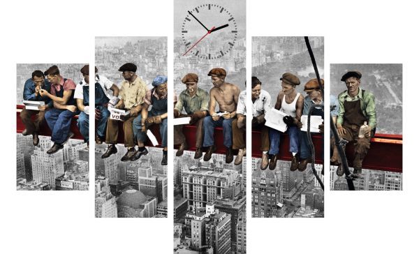 E-shop 5-dielny obraz s hodinami,NY Robotníci, 100x70cm