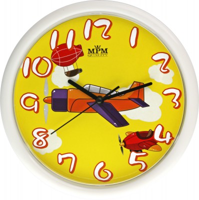 E-shop Detské nástenné hodiny MPM, 3088.0010.SW - biela/žltá, 25cm