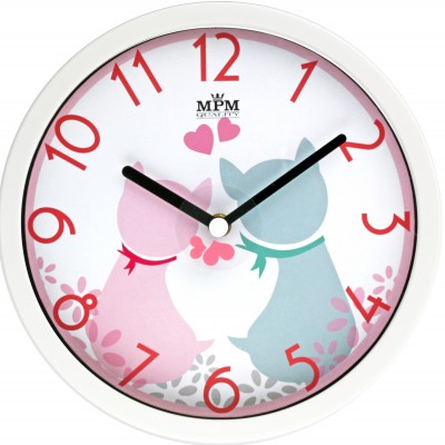 E-shop Detské nástenné hodiny MPM, 3089.0023.SW - biela/ružová, 26cm