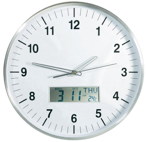 E-shop Nástenné DCF hodiny LCD Multi, chróm 35 cm